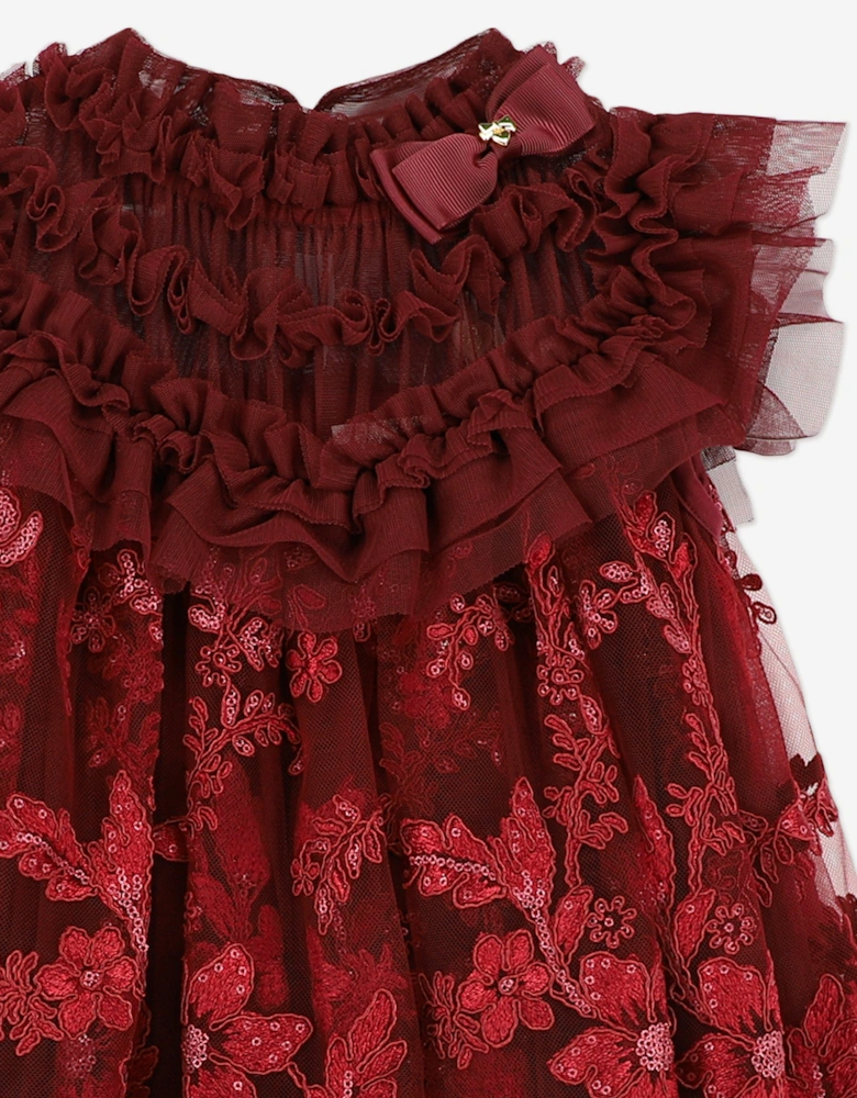 Angels Face Girls Dominique Flower Embroidery Dress in Red