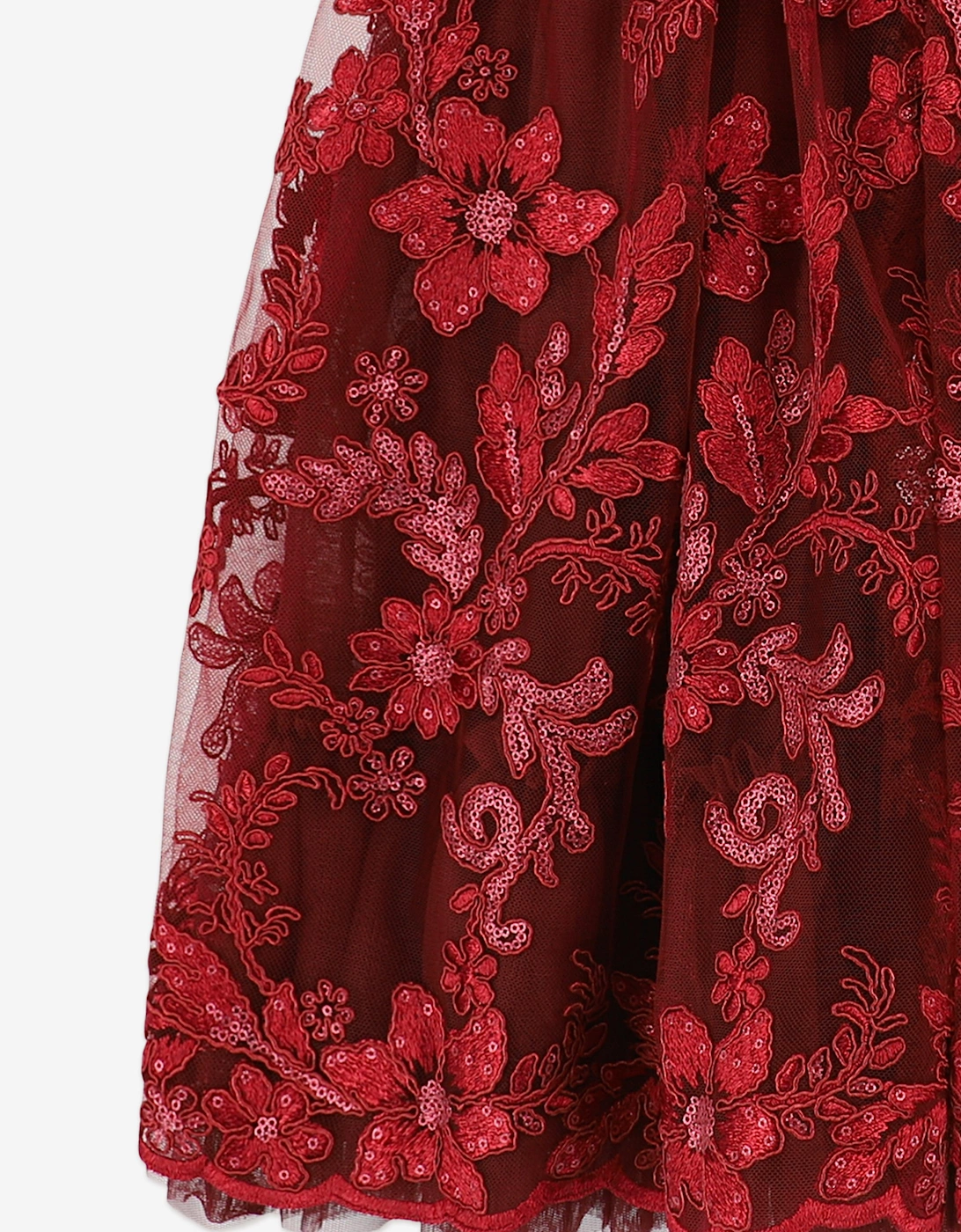 Angels Face Girls Dominique Flower Embroidery Dress in Red