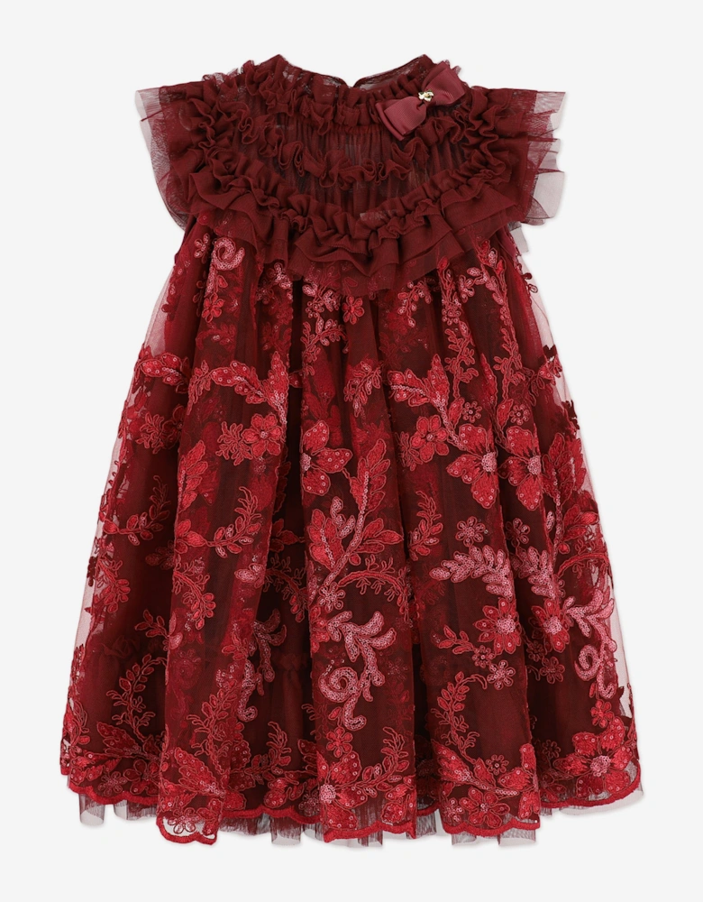 Angels Face Girls Dominique Flower Embroidery Dress in Red
