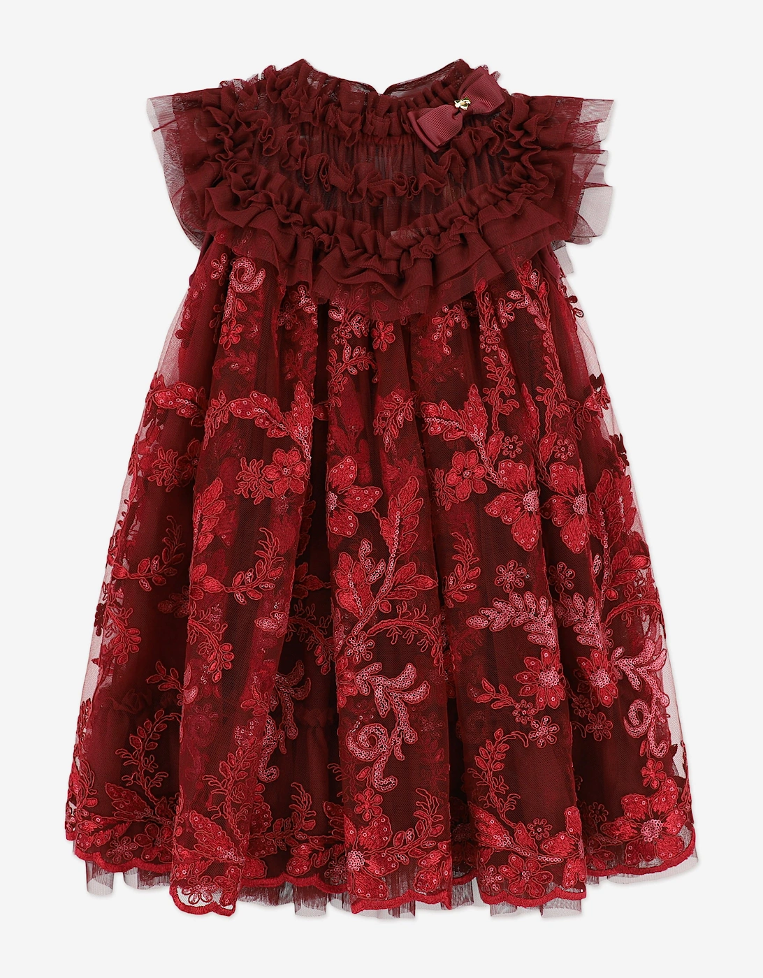 Angels Face Girls Dominique Flower Embroidery Dress in Red, 5 of 4