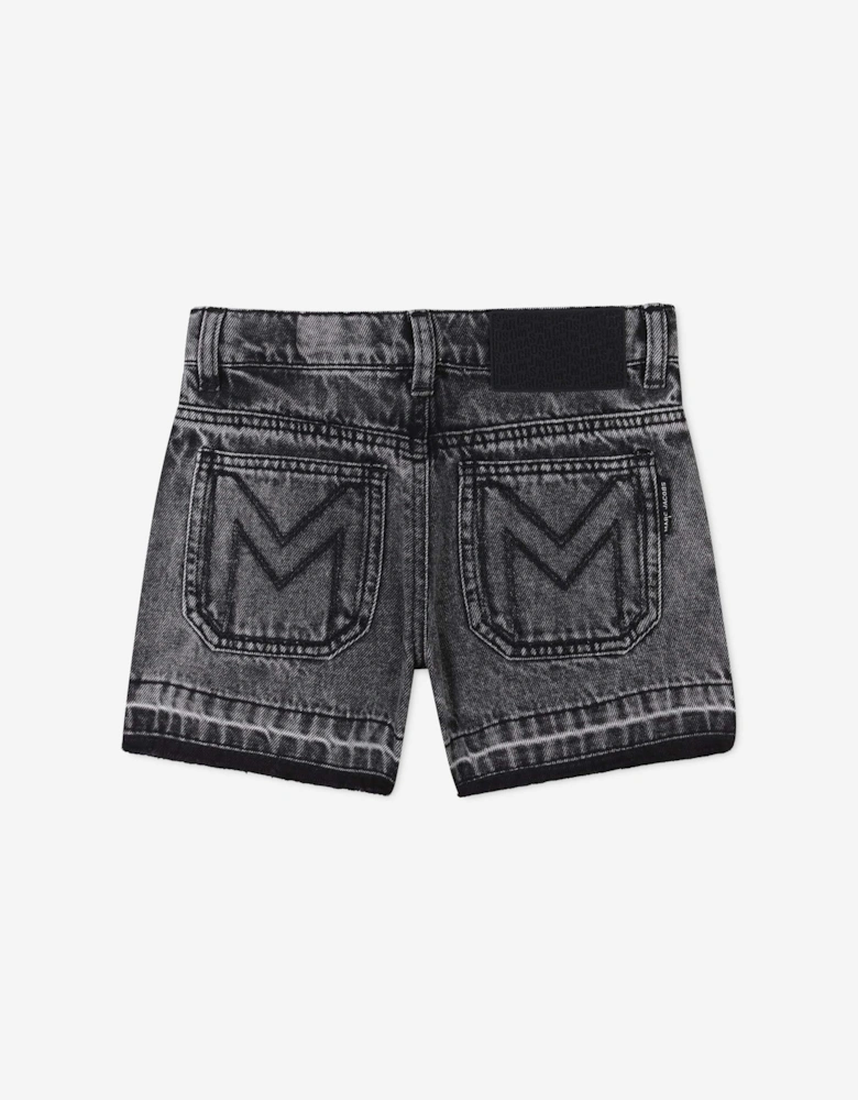 Girls Diamante Daisy Denim Shorts in Black