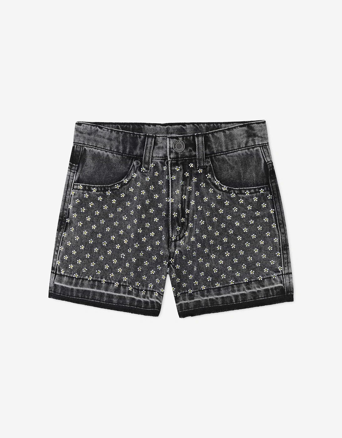 Girls Diamante Daisy Denim Shorts in Black, 5 of 4