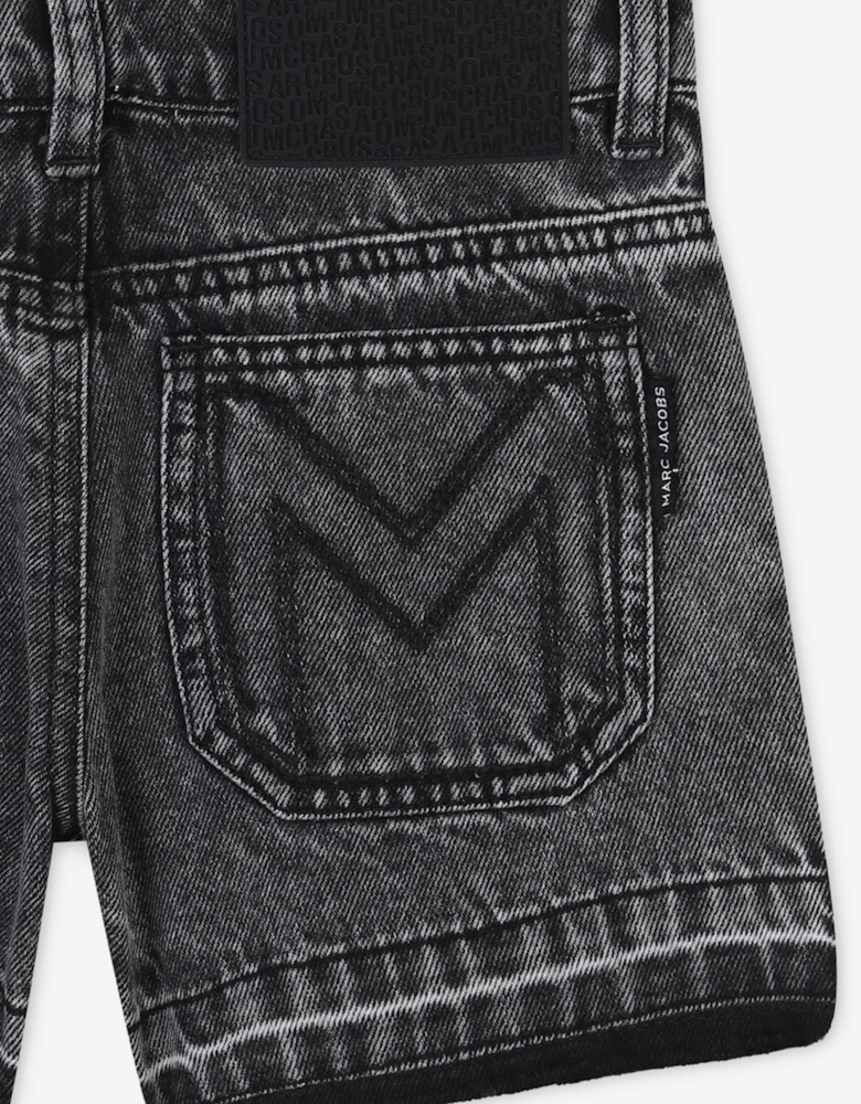 Girls Diamante Daisy Denim Shorts in Black