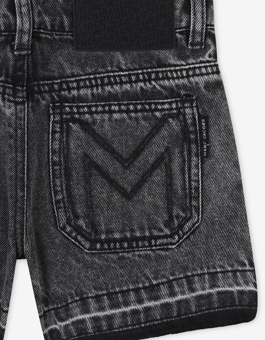 Girls Diamante Daisy Denim Shorts in Black