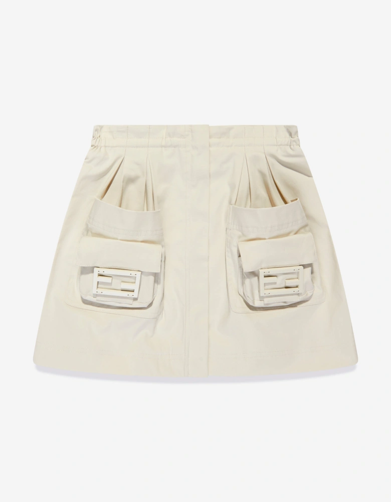 Girls Cargo Pocket Skirt in Ivory