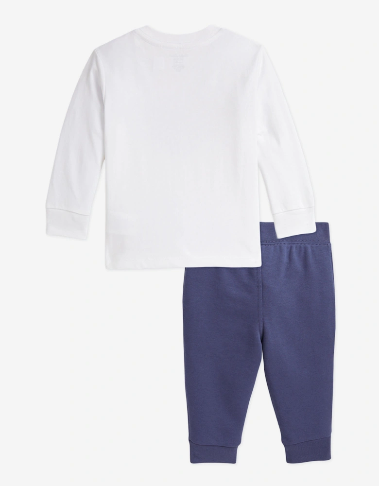 Baby Boys Long Sleeve T-Shirt and Pants Set in White