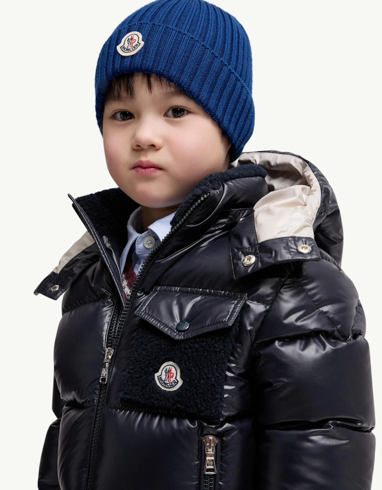 Kids Wool Knit Beanie Hat in Navy