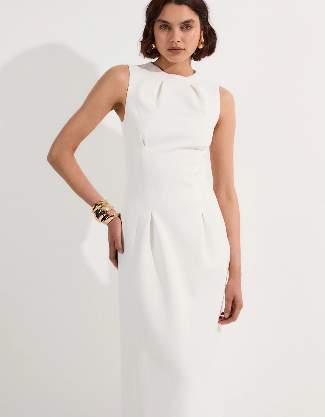 Structured Crepe Sleeveless Tailored Pencil Midi Dress, 2 of 1