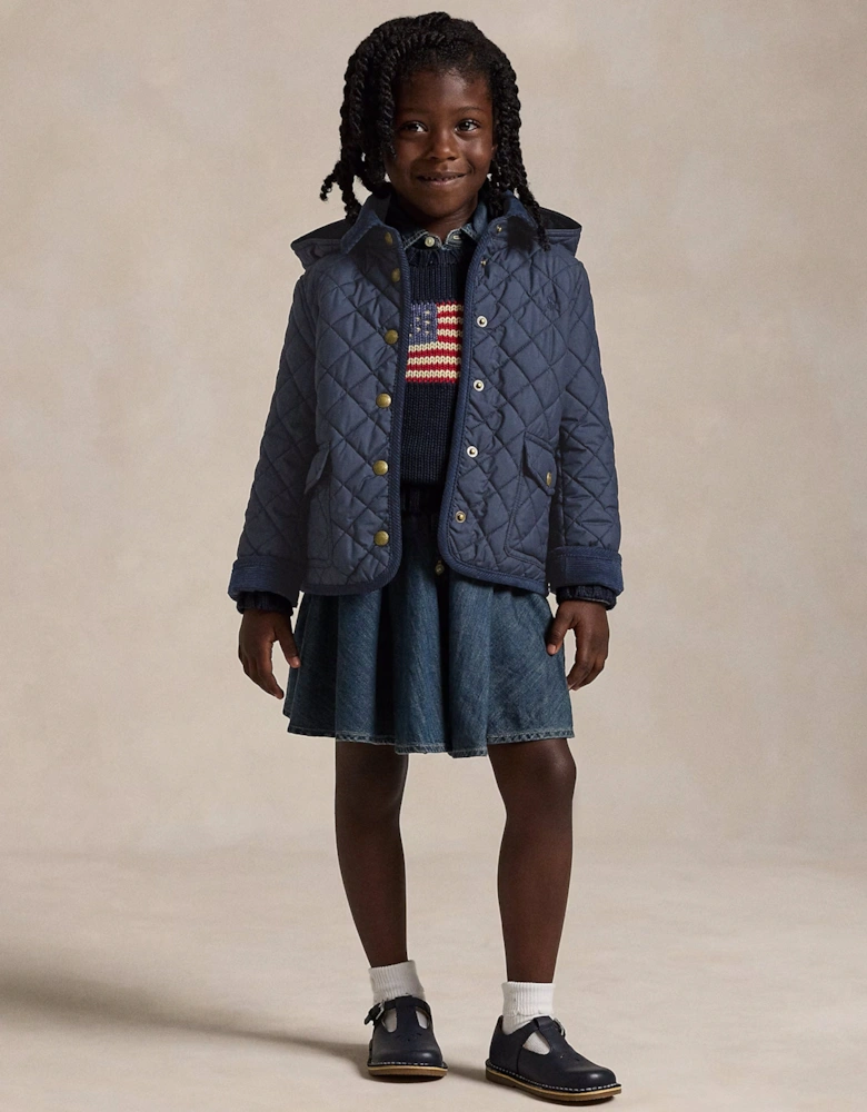 Girls Audrey Quilted Barn Jacket in Navy