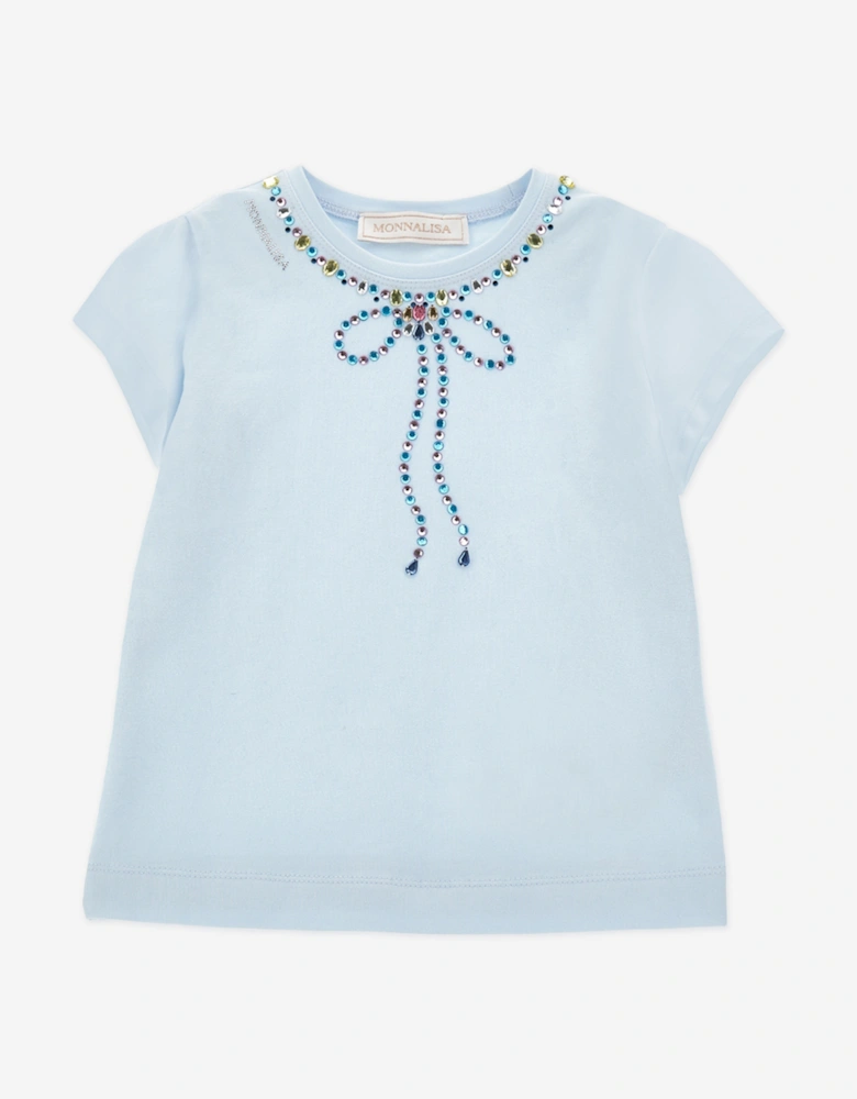 Girls Studded Bow Necklace in Blue