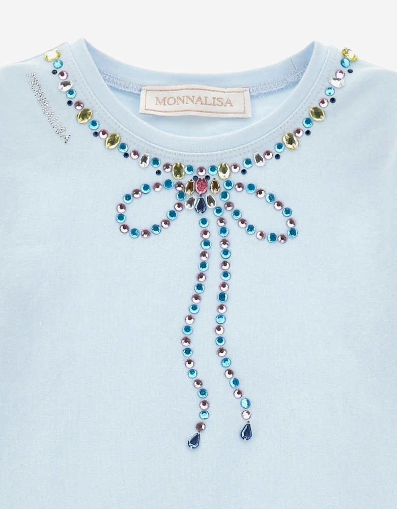 Girls Studded Bow Necklace in Blue