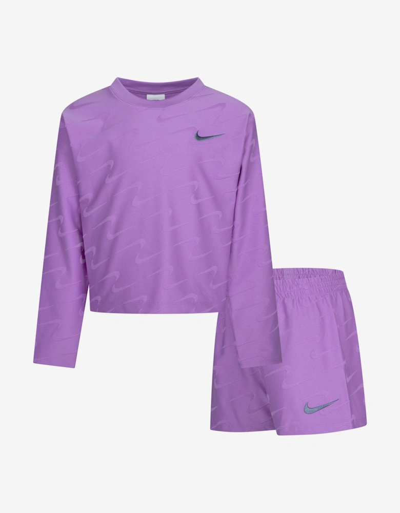 Girls Swoosh Motion Short Set in Purple