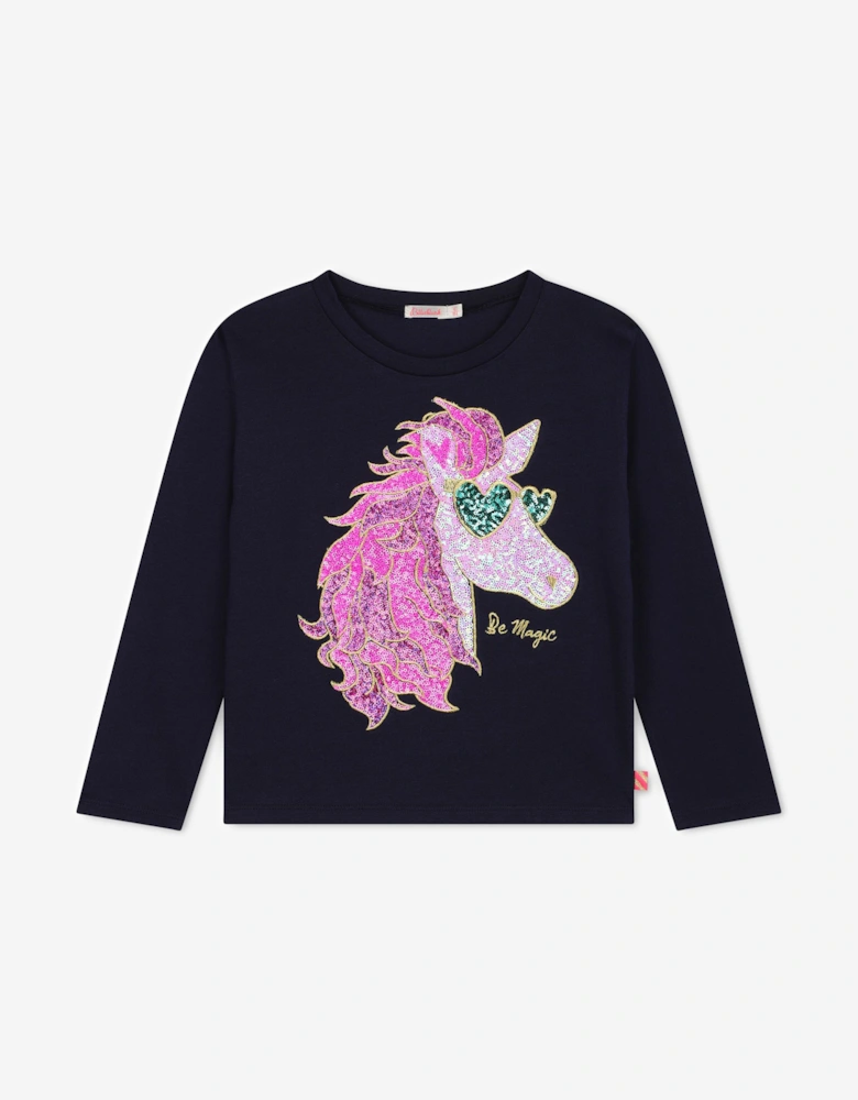 Billieblush Girls Long Sleeve Pegasus T-Shirt in Navy