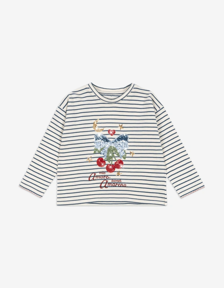 Girls Long Sleeve Cherry T-Shirt in Multicolour