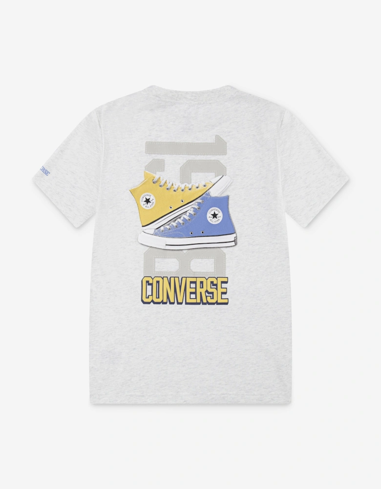Boys Retro Front Back Trainers T-Shirt in Grey