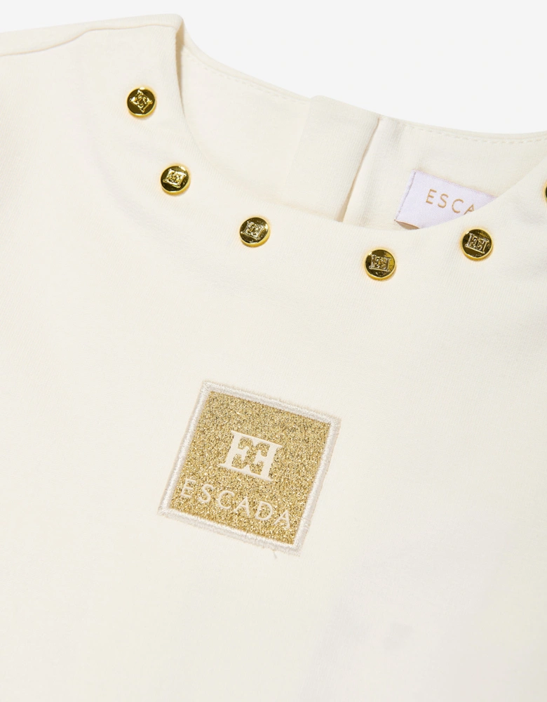 Girls Embroidered Badge Dress in Ivory