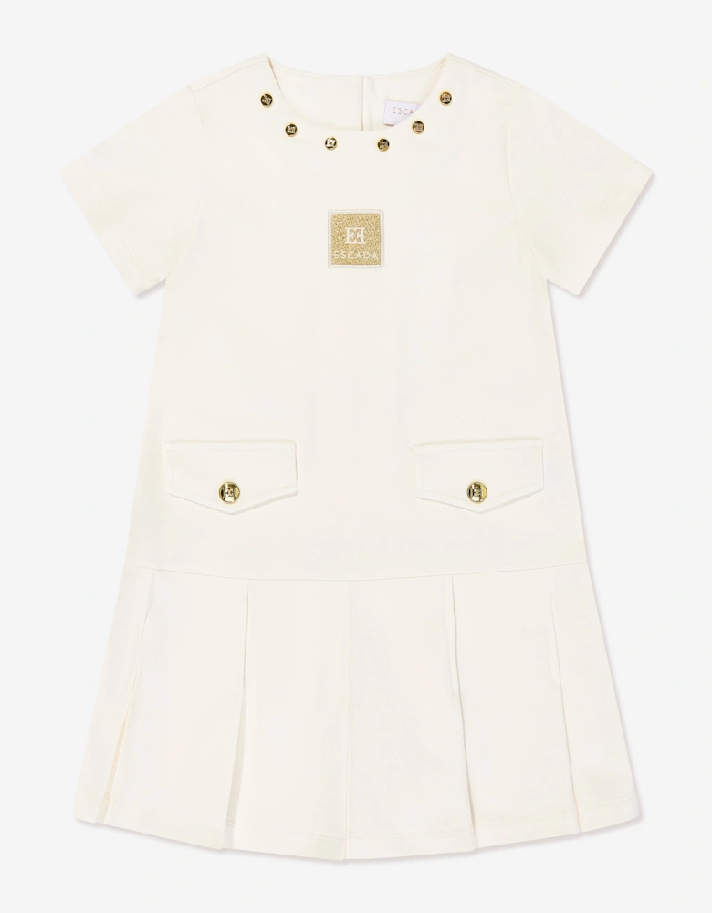 Girls Embroidered Badge Dress in Ivory