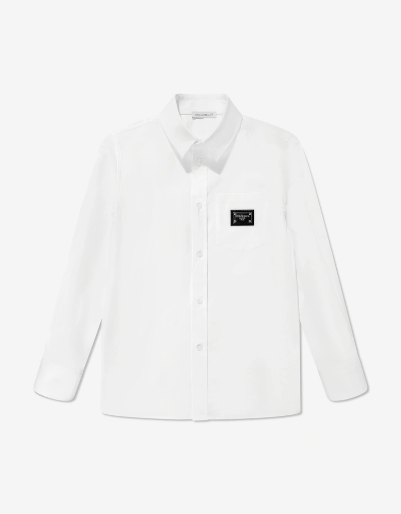 Boys Long Sleeve Logo Shirt in White