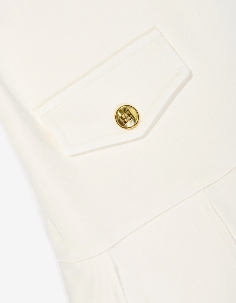 Girls Embroidered Badge Dress in Ivory