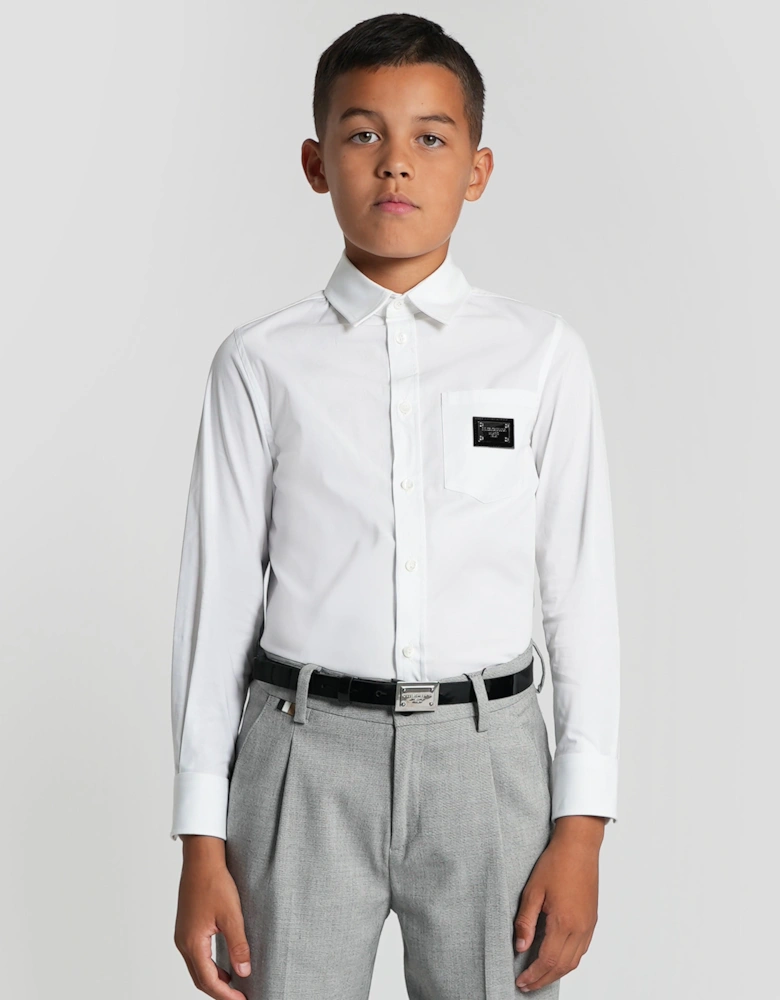 Boys Long Sleeve Logo Shirt in White