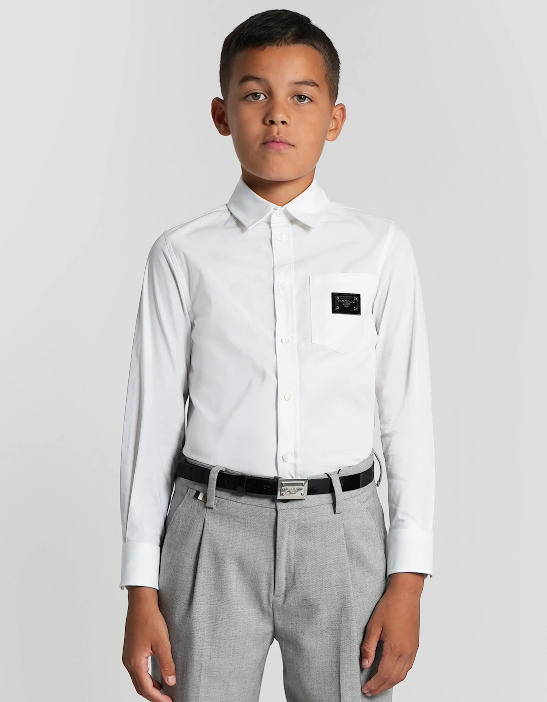 Boys Long Sleeve Logo Shirt in White