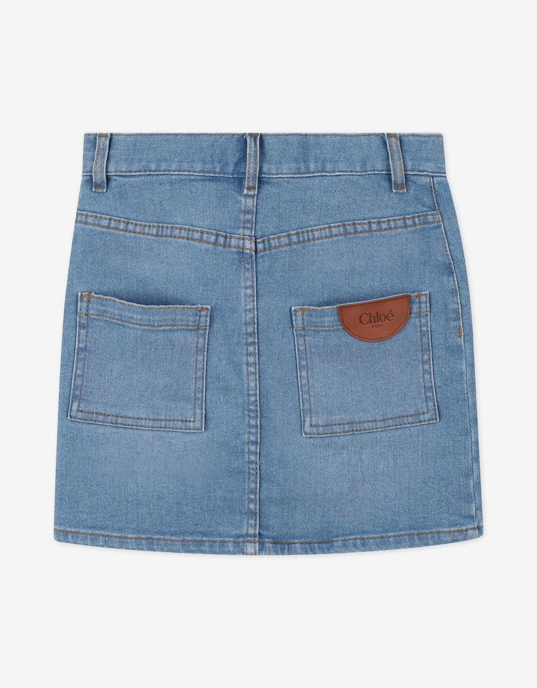 Girls Patch Pocket Denim Skirt in Blue