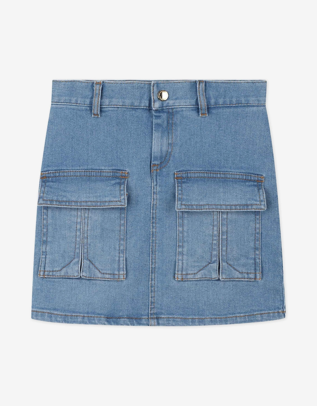Girls Patch Pocket Denim Skirt in Blue, 5 of 4