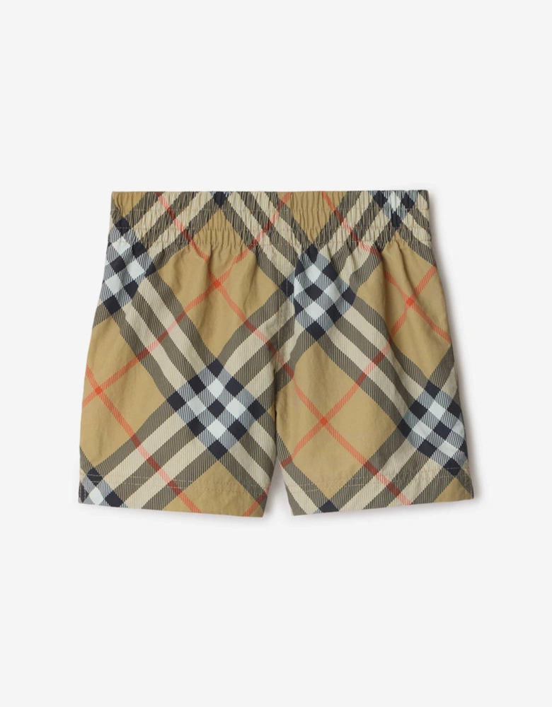 Baby Boys Check Mini Atticus Swim Shorts in Beige