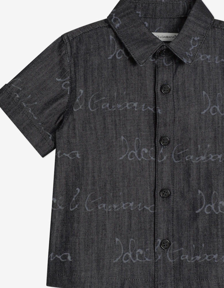 Baby Boys Chambray Logo Shirt in Navy