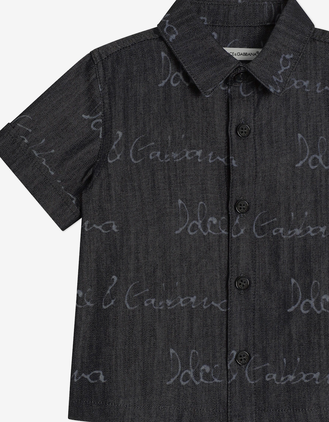 Baby Boys Chambray Logo Shirt in Navy
