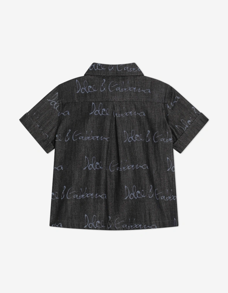 Baby Boys Chambray Logo Shirt in Navy