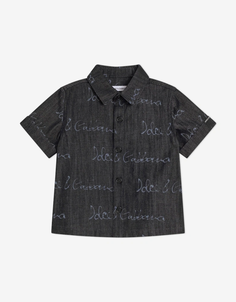 Baby Boys Chambray Logo Shirt in Navy