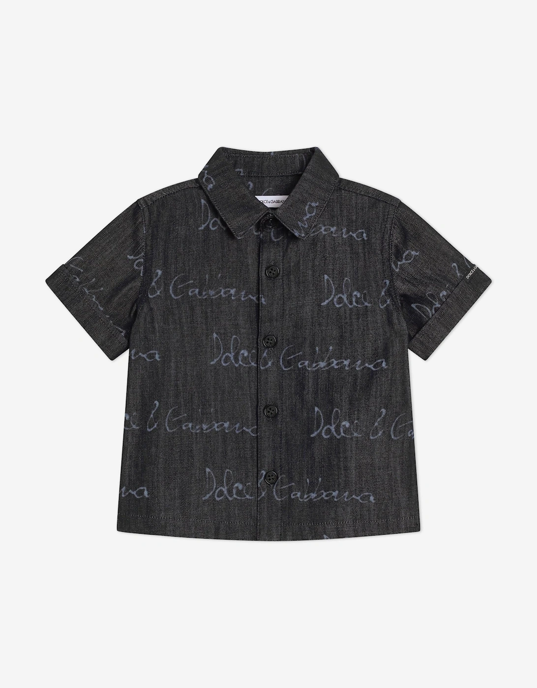 Baby Boys Chambray Logo Shirt in Navy, 5 of 4