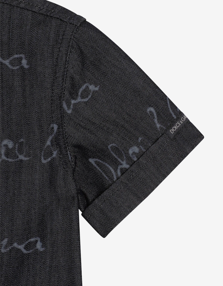 Baby Boys Chambray Logo Shirt in Navy