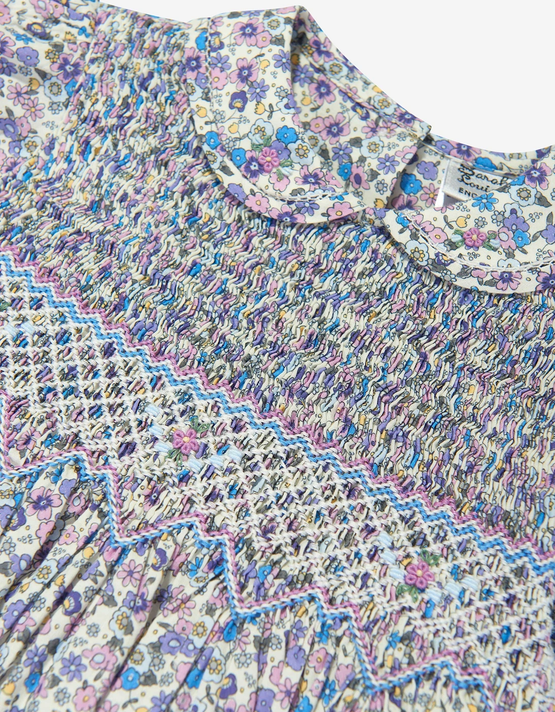 Girls Cotton Flower Dress in Purple