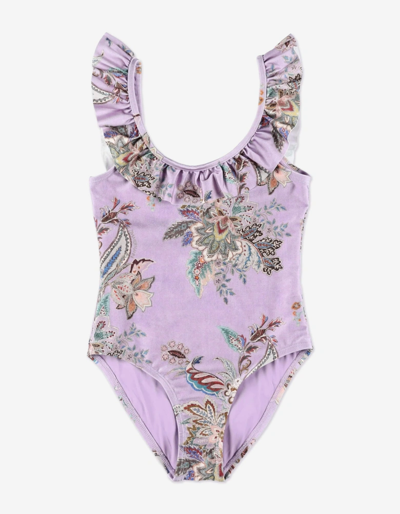 Girls Rhiannon Trim Racer Swimsuit in Purple