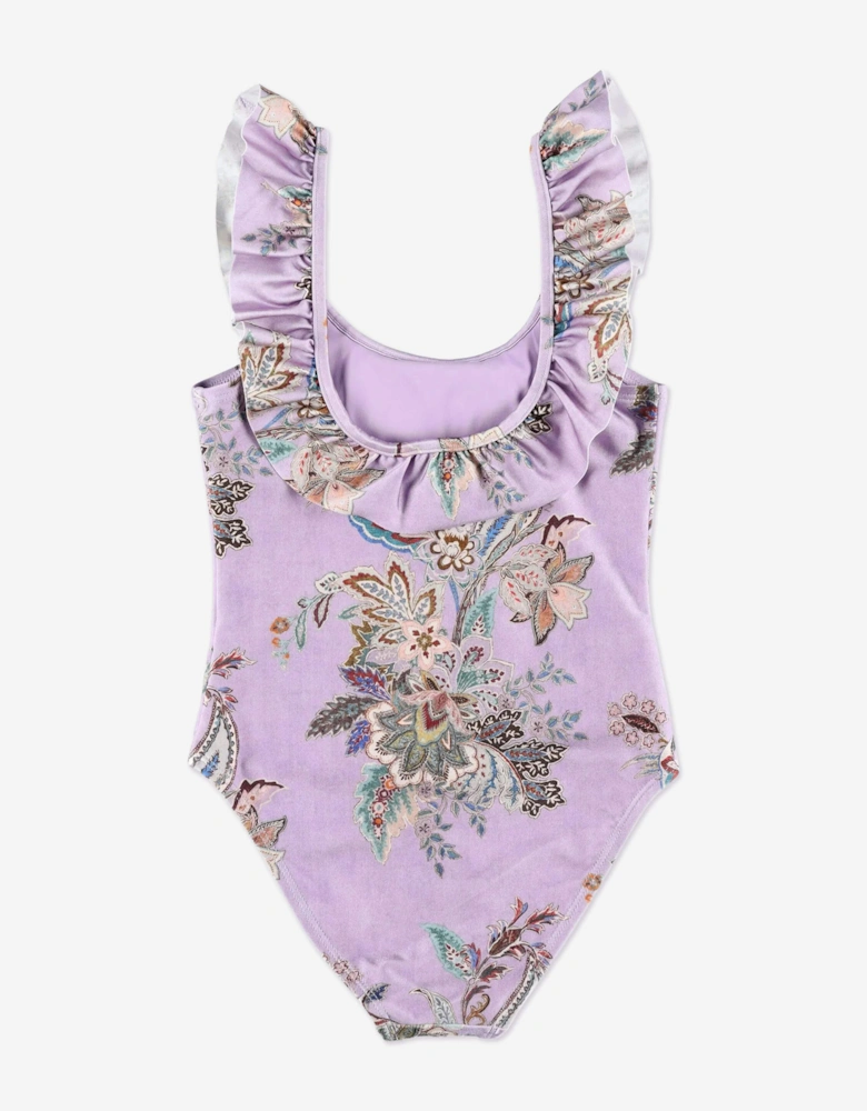 Girls Rhiannon Trim Racer Swimsuit in Purple