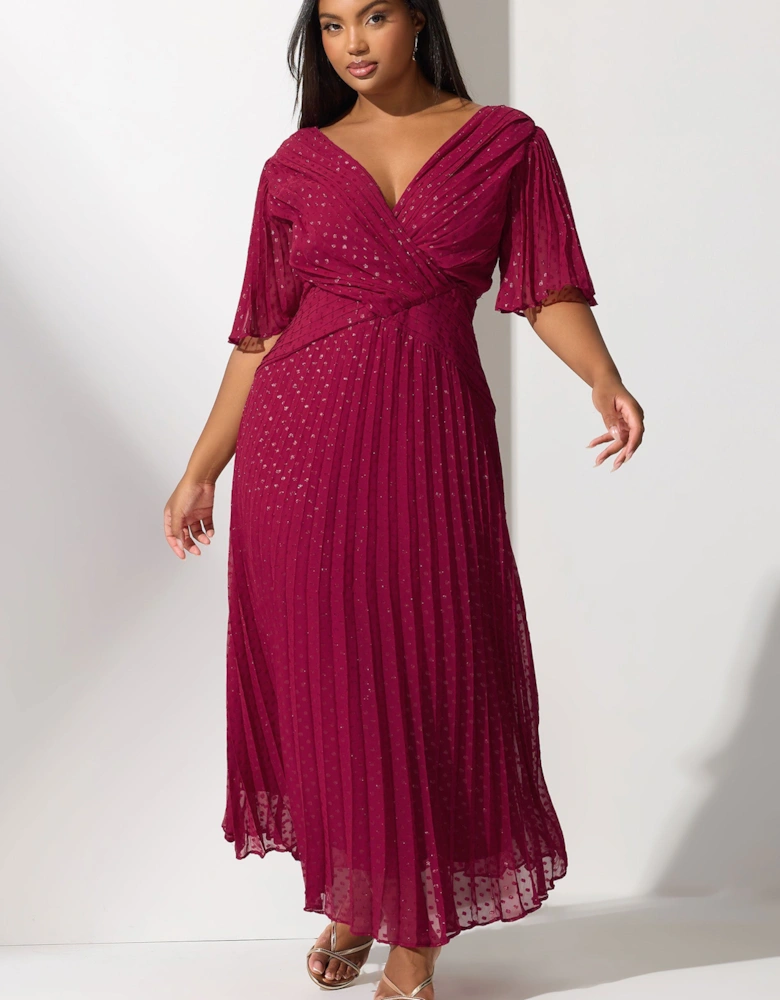 Metallic Dobby Pleated Wrap Dress