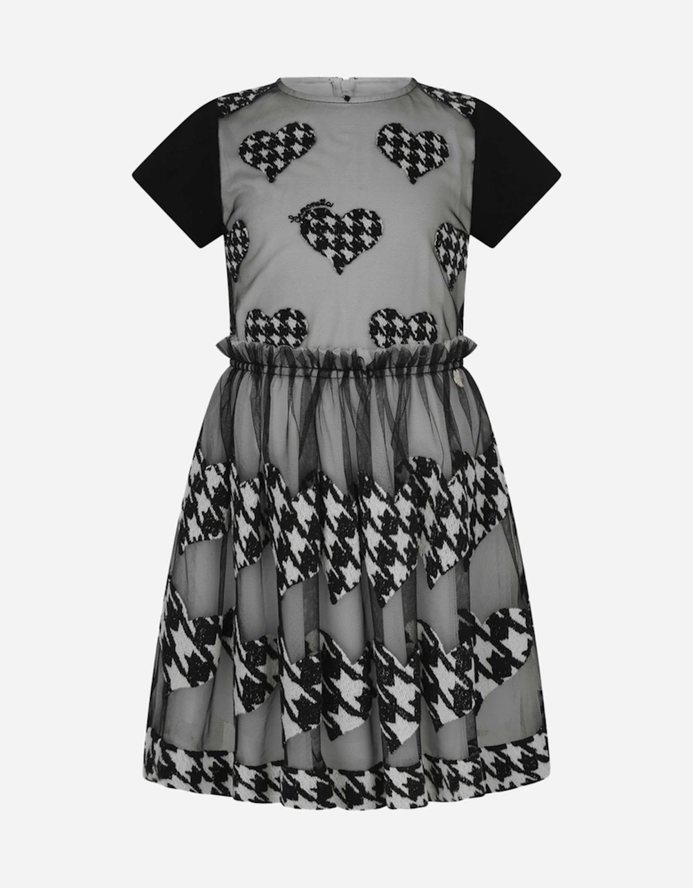 Houndstooth Heart Embroidered Dress