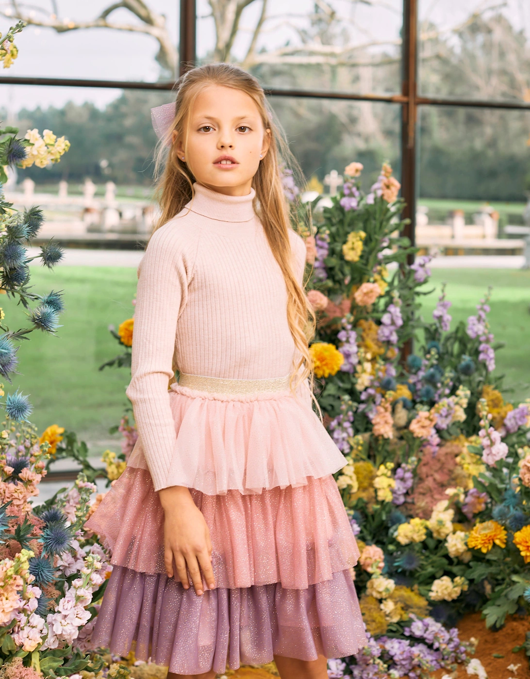 Girls Tulle Skirt Set in Multicolour