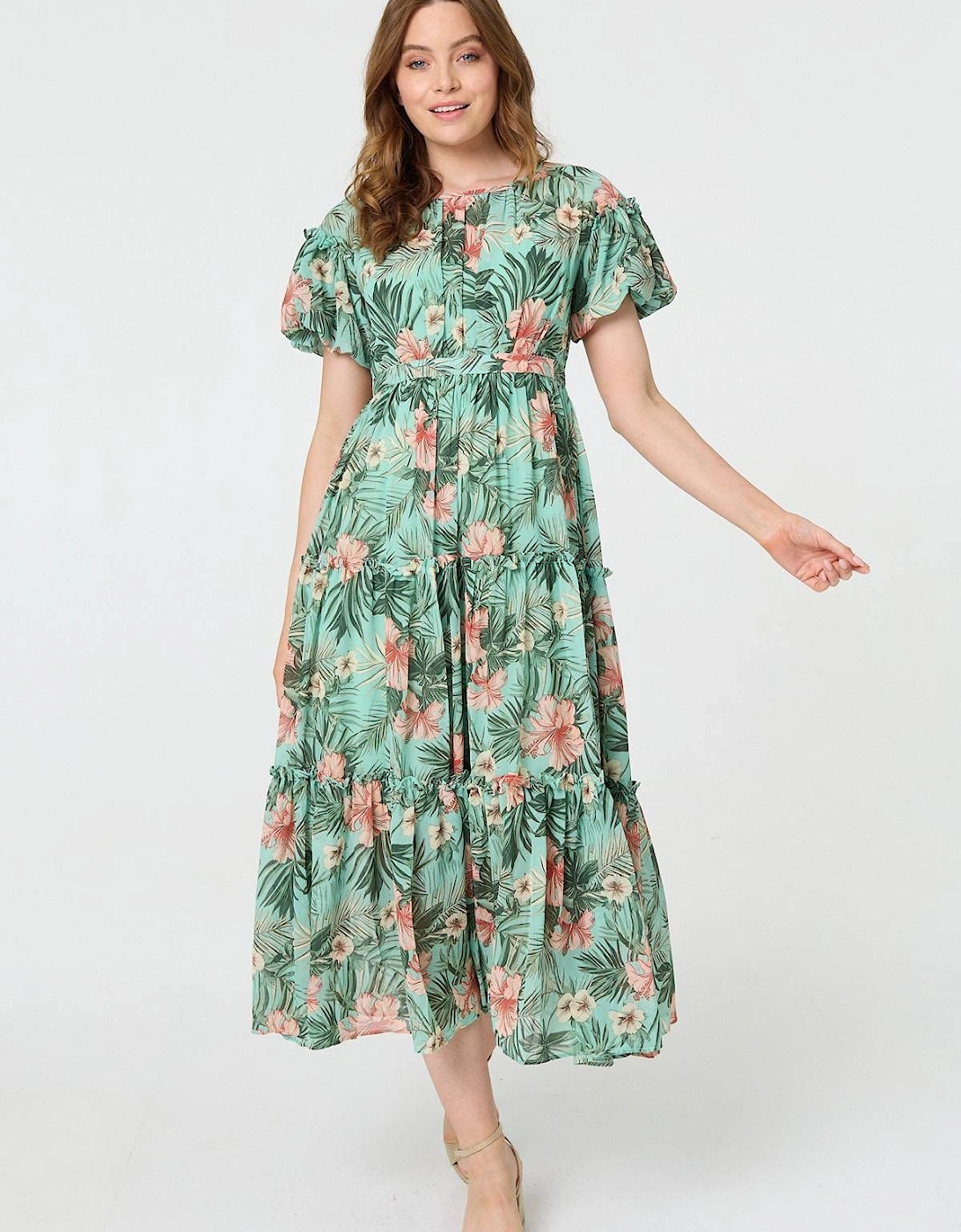Tropical Print Frill Tiered Midi Dress, 2 of 1