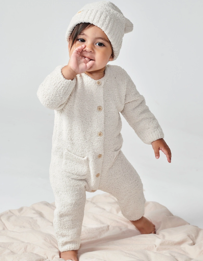 7AM Enfant Baby Fuzzy Long Sleeve Romper in Ivory
