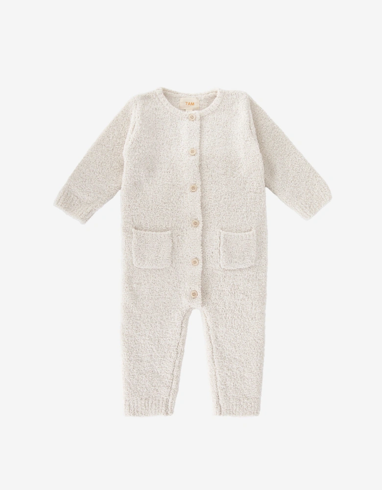 7AM Enfant Baby Fuzzy Long Sleeve Romper in Ivory