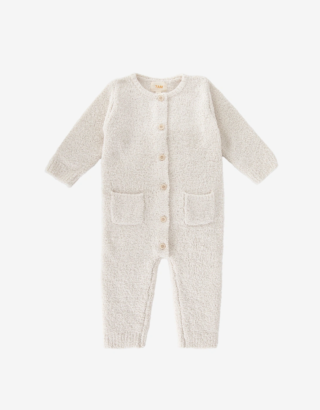 7AM Enfant Baby Fuzzy Long Sleeve Romper in Ivory
