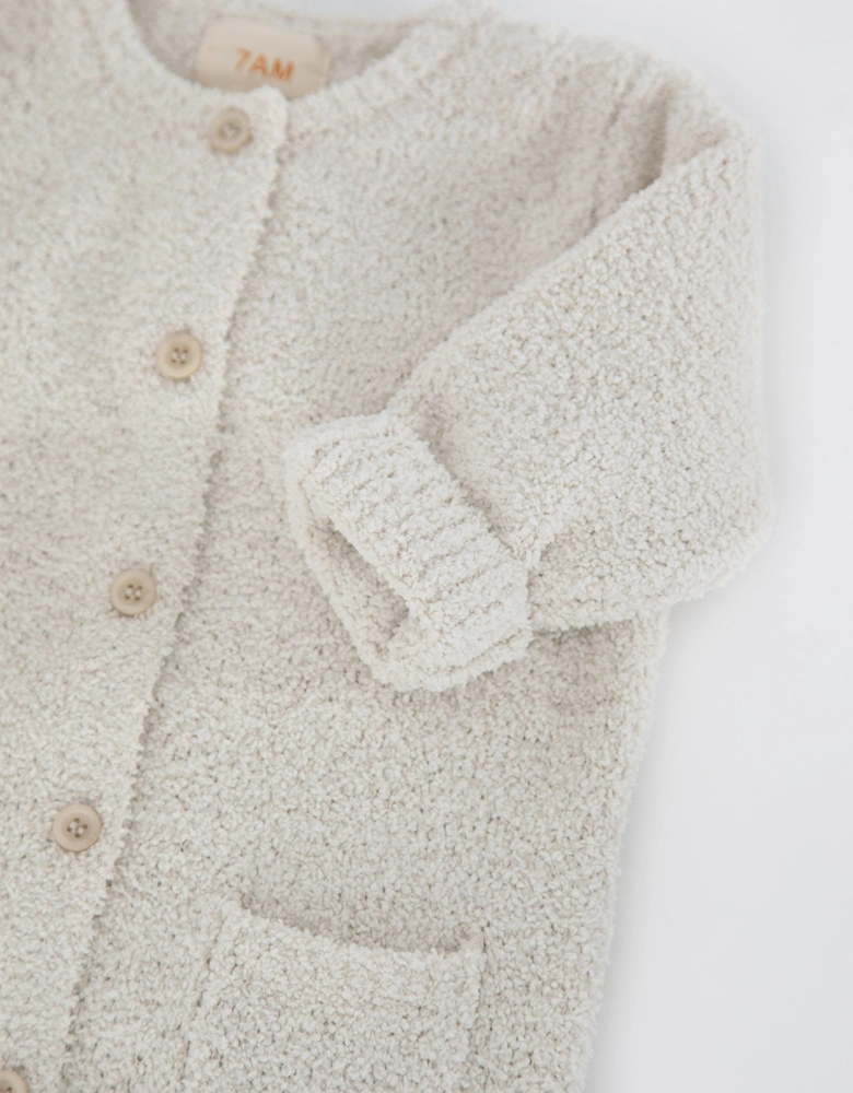 7AM Enfant Baby Fuzzy Long Sleeve Romper in Ivory