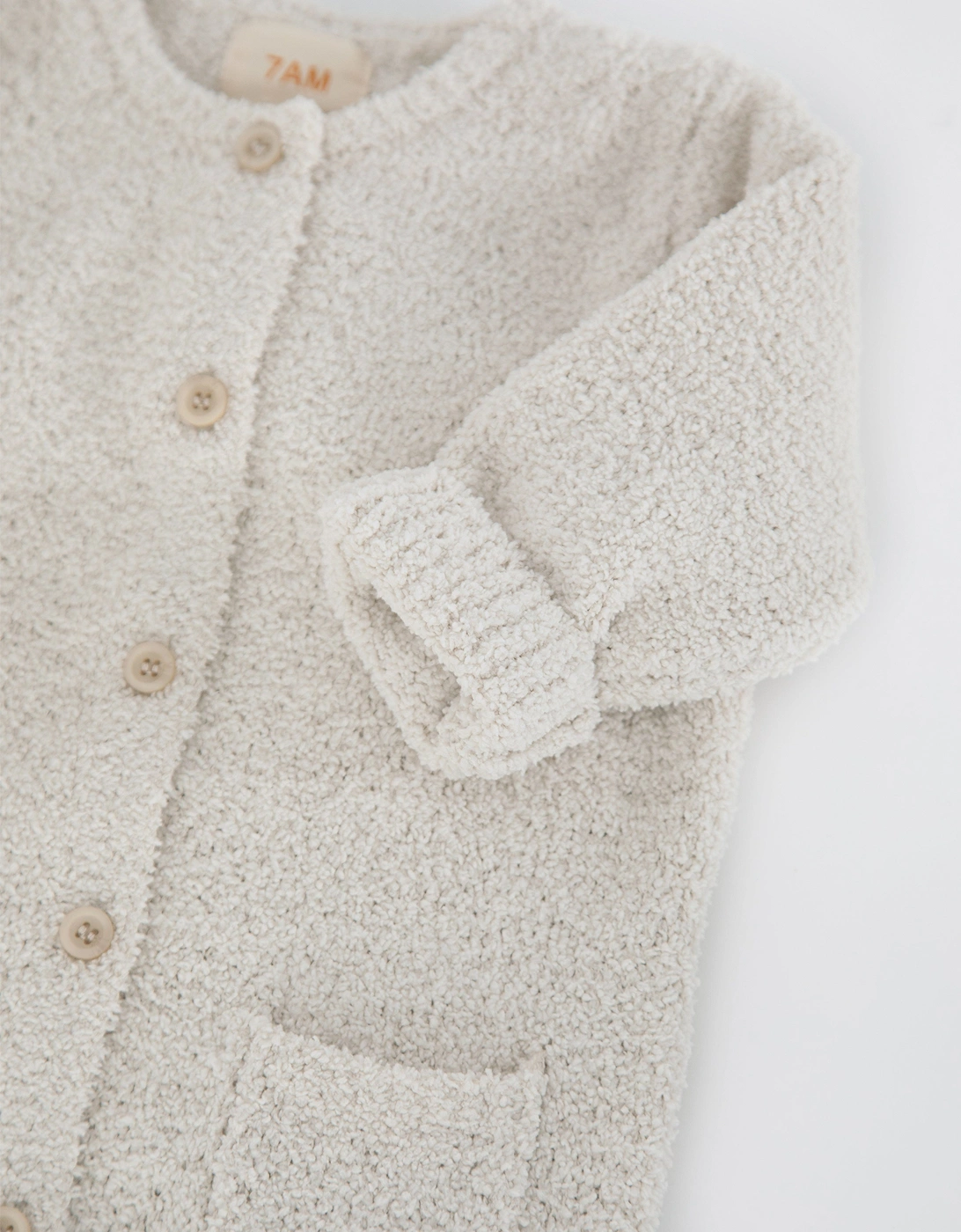 7AM Enfant Baby Fuzzy Long Sleeve Romper in Ivory
