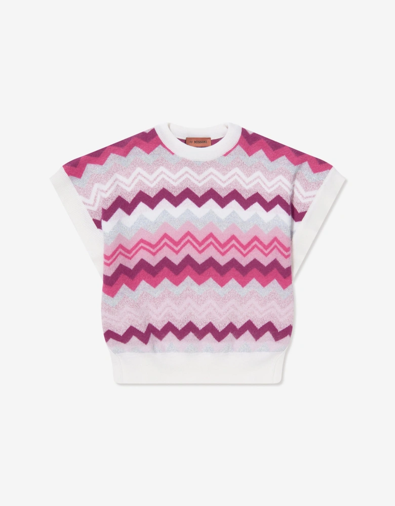 Girls Zigzag Knitted Vest in Pink