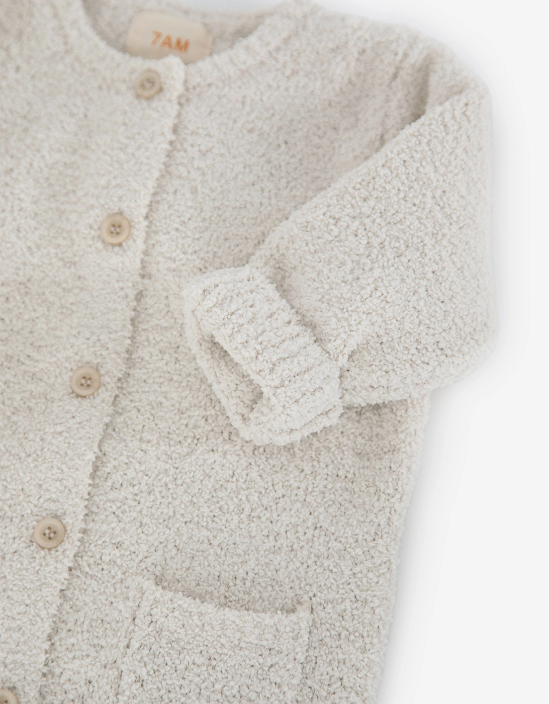 7AM Enfant Baby Fuzzy Long Sleeve Romper in Ivory
