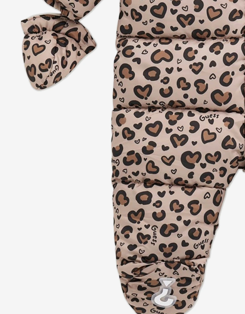 Baby Girls Leopard Print Snowsuit in Beige