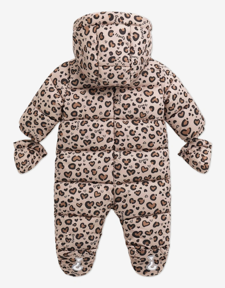 Baby Girls Leopard Print Snowsuit in Beige